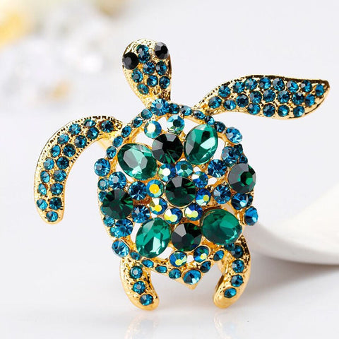 Rhinestone Turtle Brooch