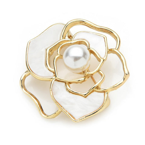 white rose & pearl brooch