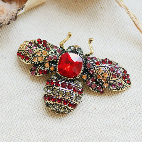 Vintage Red Bee Brooch Light Background