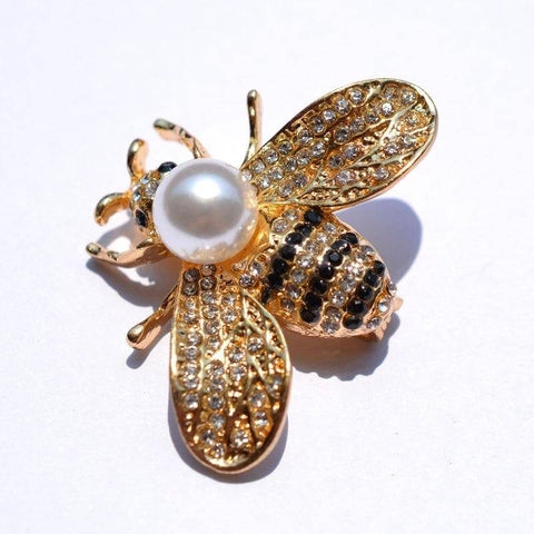 White Pearl Bee Brooch