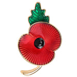 Poppy Flower Brooch with Stem and Leaf