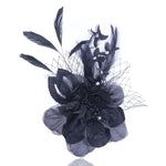 black fabric flower brooch