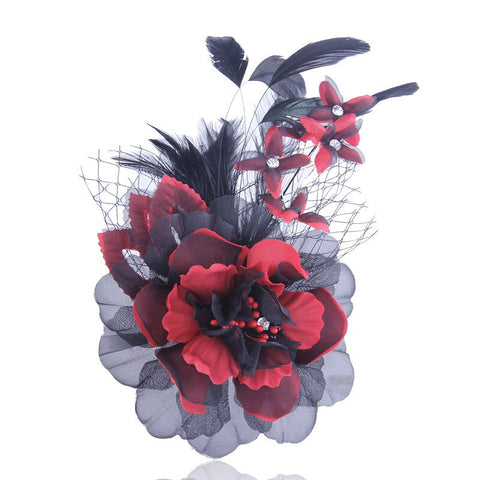 red fabric flower brooch