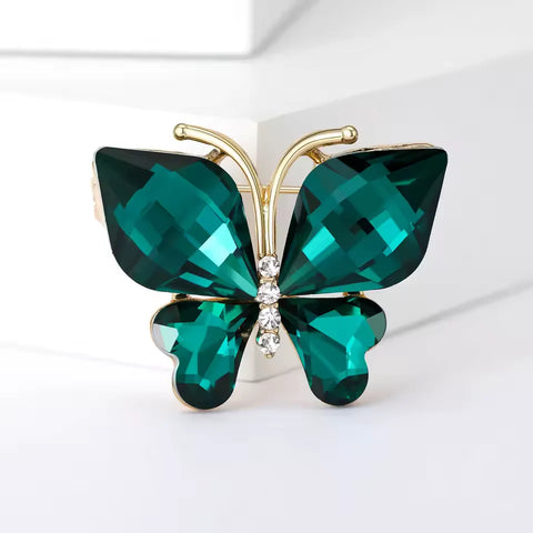 Emerald Brilliance Butterfly Brooch