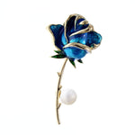 blue graphic rose brooch
