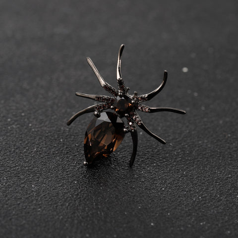 Chocolate Quartz Spider Brooch