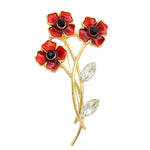 Poppy Flower Brooch with Shiny Stems
