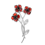 Poppy Flower Brooch with Shiny Stems