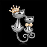 Silver Cat Brooch Duo