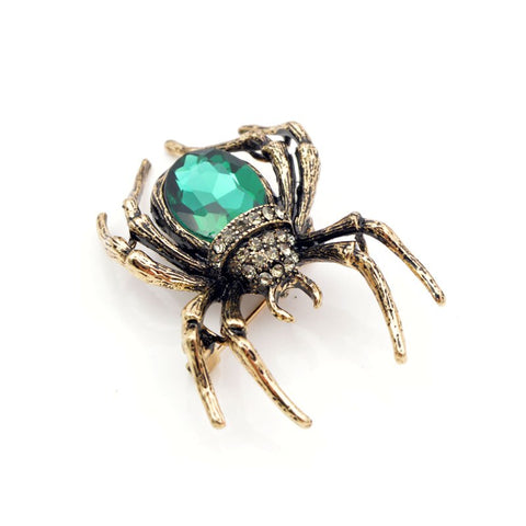 Jade Crystal Spider Brooch