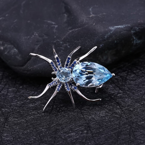 Azure Topaz Spider Brooch